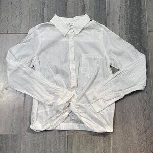 Heartloom Twist Front Hem Button Down Shirt White Striped Blouse Size Small